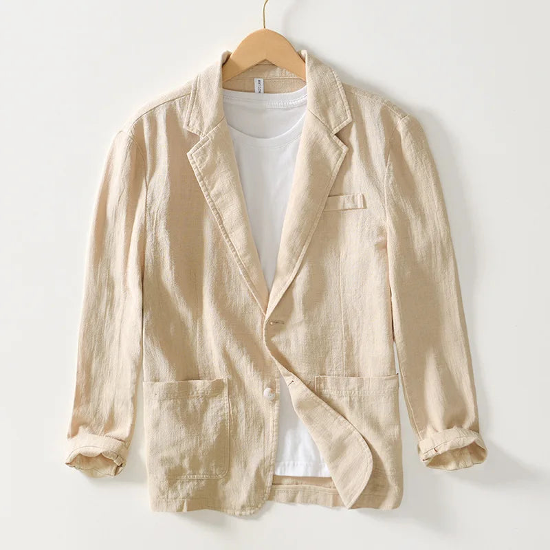 Stylish Retro Linen Blazer for Men: Casual Business Formal Wear, Youthful and Loose Suit Jacket -70% Linen, 30% Cotton -6 Colors