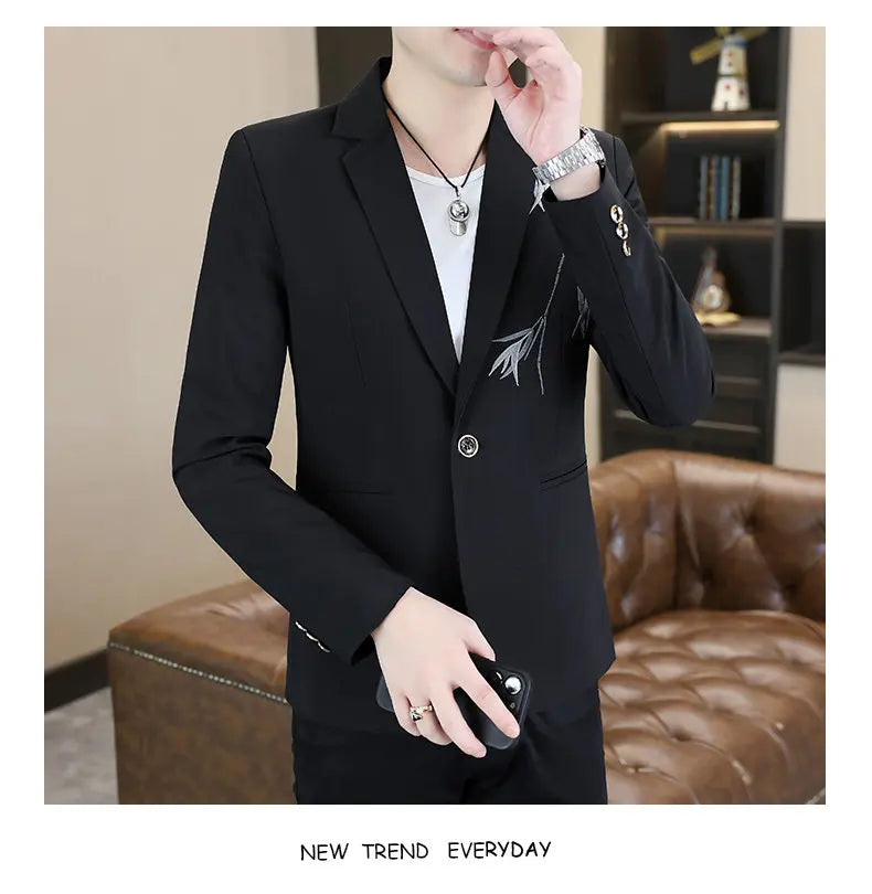 Blazer Men's Fashion Business Gentleman Groom Professional Gentleman Form-fitting Versatile Casual Formal Wear High-end Blazer