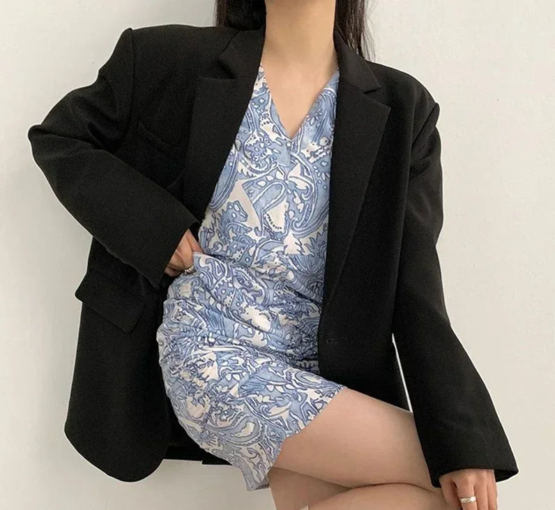 Gray Blazer Woman Black Jacket Outerwears Solid Over Clothes Coats for Women Dress Loose Long Korean Reviews Many Outdoor New In