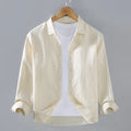 100% Linen Long Sleeve Shirt for Men Spring Fall Fashion Good Quality Solid Color Thin Breathable Healthy Lapel Blouse Tops Male