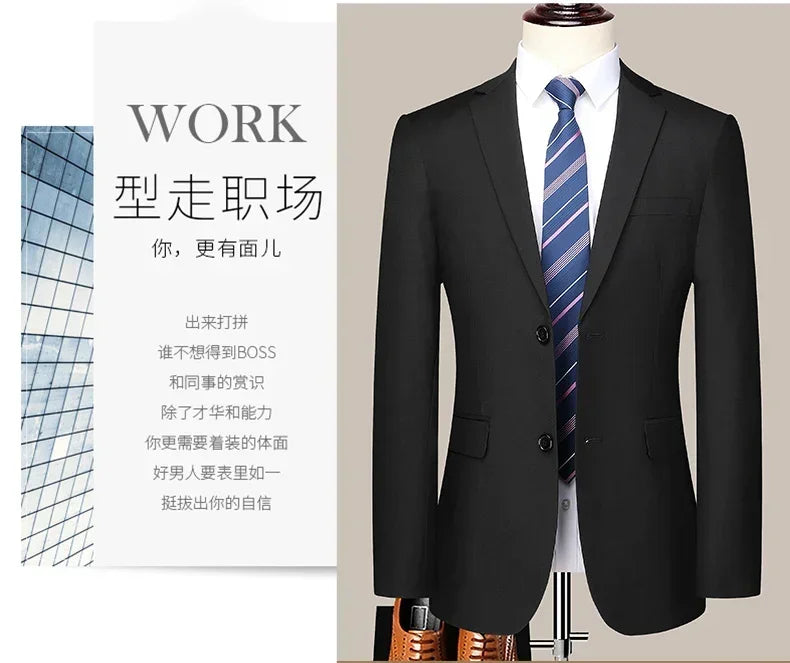 Suit (Blazer+Pants) Men's Fashion Business Outdoor Gentleman Trend Solid Color Casual Slim-fit Wedding Host Gentleman Suit S-6XL