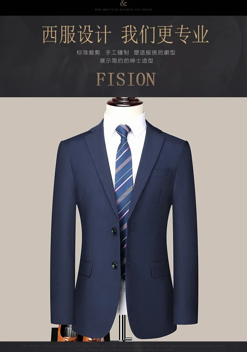 Suit (Blazer+Pants) Men's Fashion Business Outdoor Gentleman Trend Solid Color Casual Slim-fit Wedding Host Gentleman Suit S-6XL