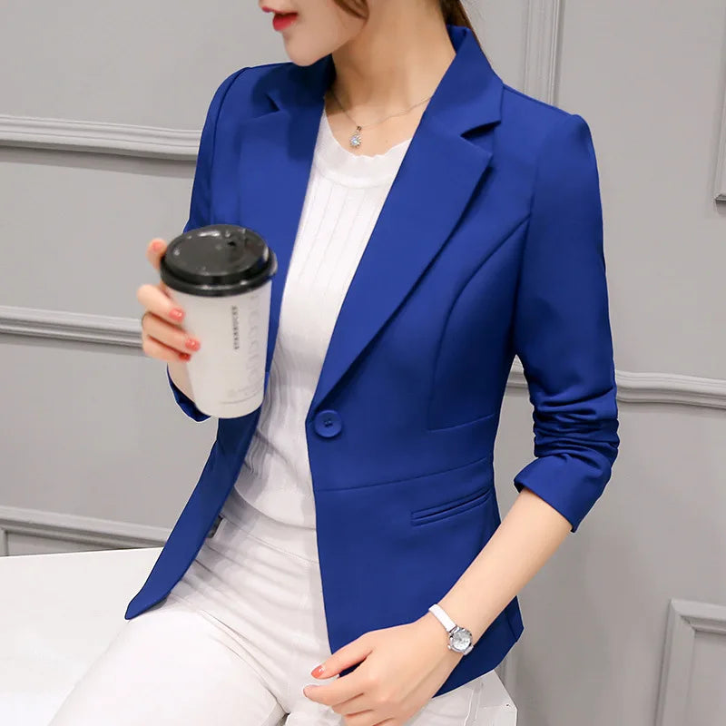 Women's Blazer 2026 Blue Long Sleeve Blazers Pockets Jackets Coat Slim Office Lady Jacket Female Tops Suit Blazer Femme Jackets