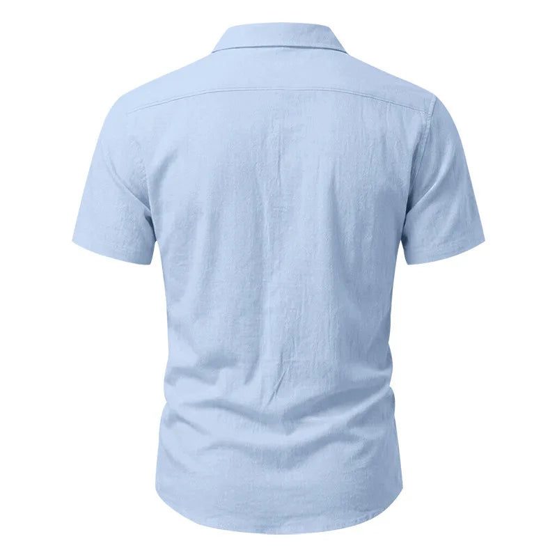 European and American Linen Top Men's Retro Casual Short-Sleeved Lapel Loose Beach Button-Up Shirt