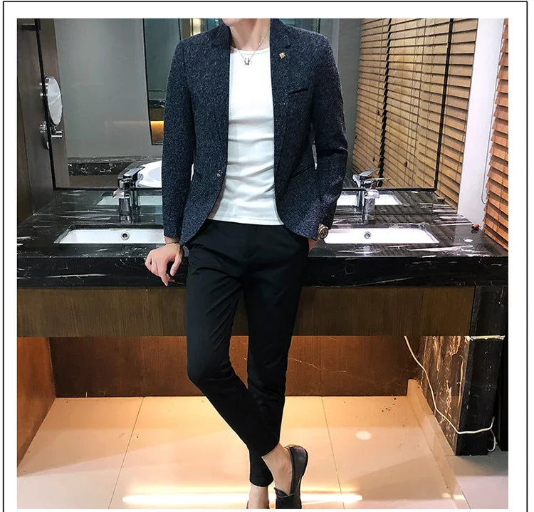 Blazer Boutique Men's Solid Color British Style Fashion Casual Business Job Interview Gentleman Party Best Man Dress Suit Blazer