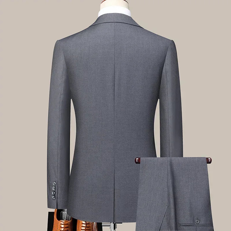 Suit (Blazer+Pants) Men's Fashion Business Outdoor Gentleman Trend Solid Color Casual Slim-fit Wedding Host Gentleman Suit S-6XL
