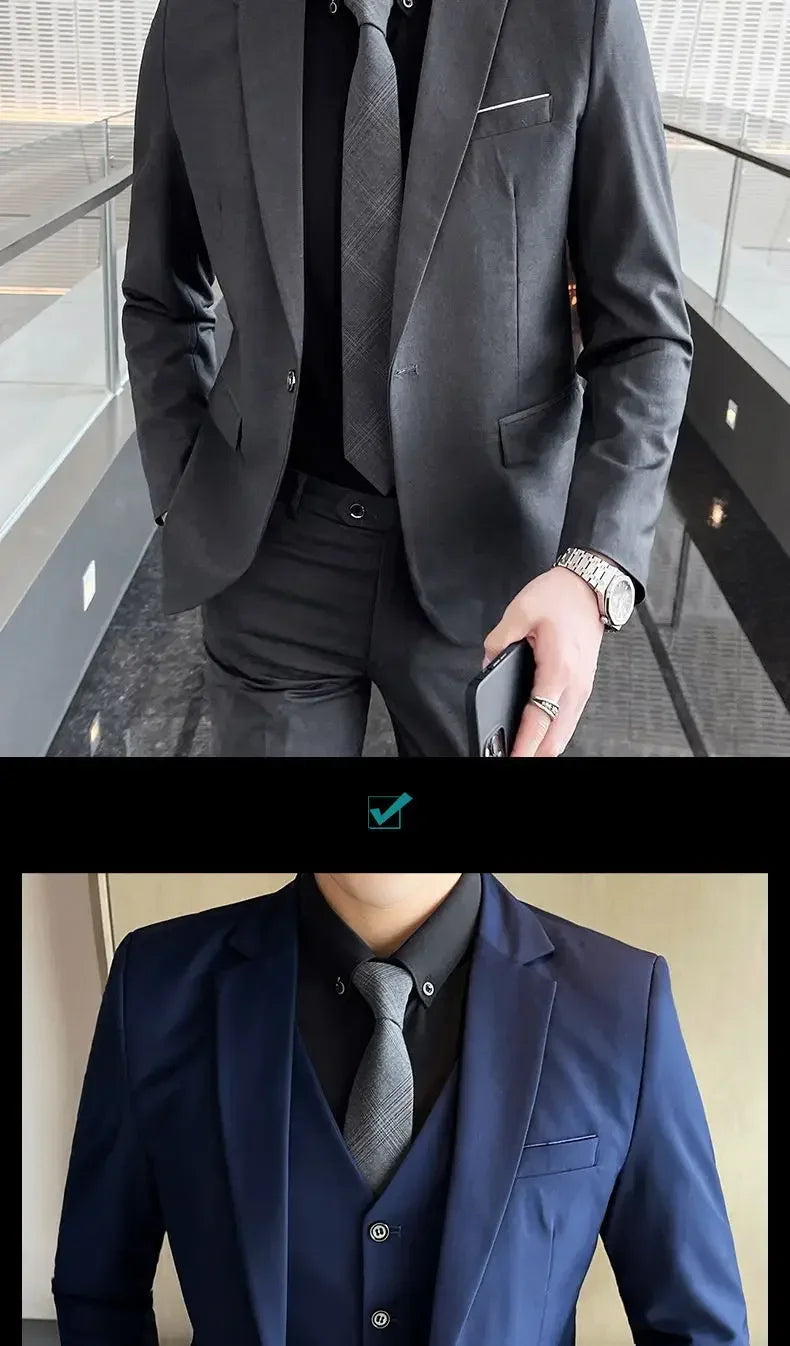 Suit (Blazer+ Vest + Pants) Men's Fashion Casual Outdoor Gentleman Business Wedding Formal Dress British Style Wedding Suit