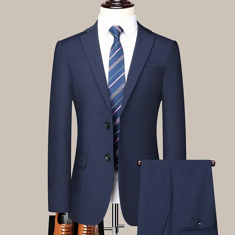 Suit (Blazer+Pants) Men's Fashion Business Outdoor Gentleman Trend Solid Color Casual Slim-fit Wedding Host Gentleman Suit S-6XL