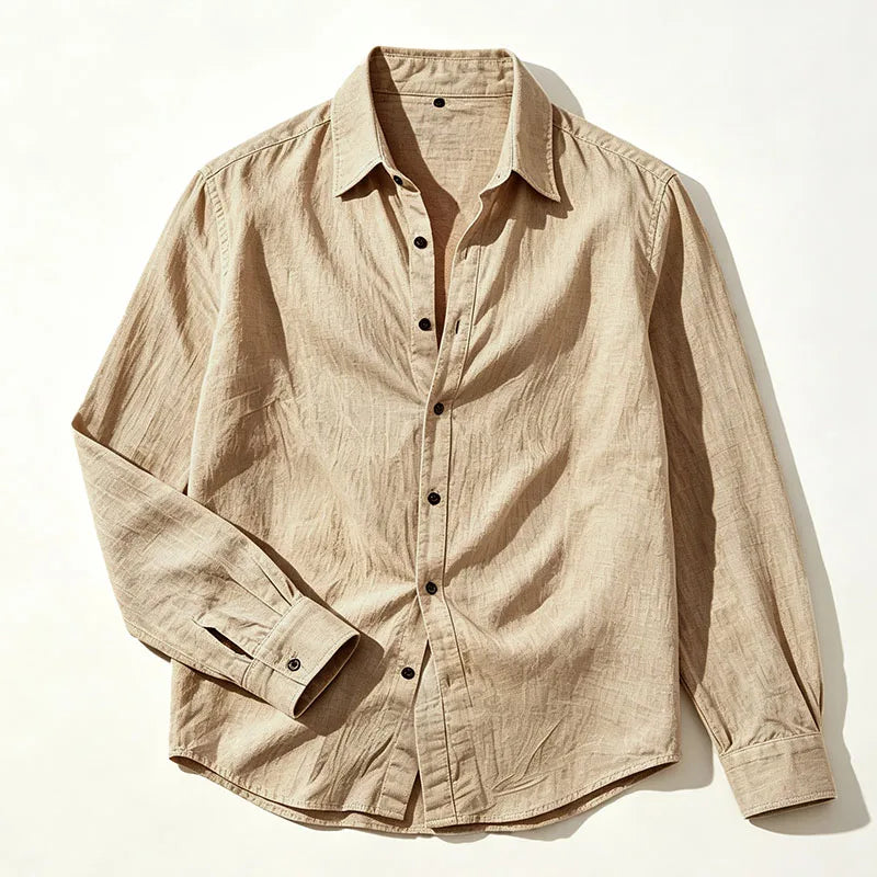 Men's Linen Shirt Spring Autumn Casual Long Sleeve Button Up Shirt Loose Fit Textured Top Lightweight Resort Wear for Men