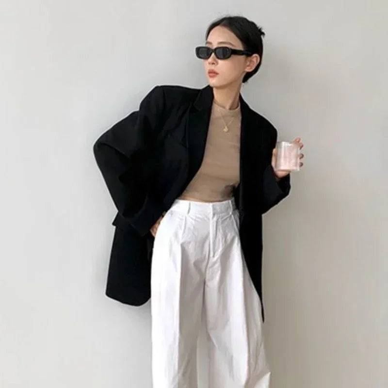 Gray Blazer Woman Black Jacket Outerwears Solid Over Clothes Coats for Women Dress Loose Long Korean Reviews Many Outdoor New In