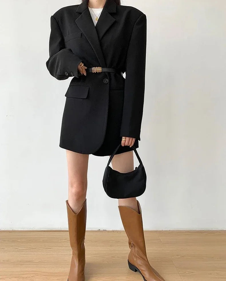 Gray Blazer Woman Black Jacket Outerwears Solid Over Clothes Coats for Women Dress Loose Long Korean Reviews Many Outdoor New In