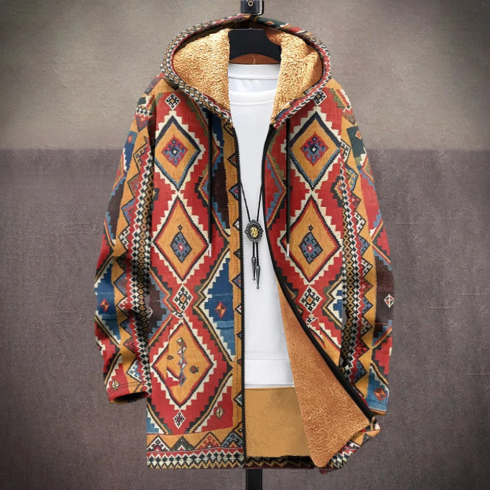 Men Cardigans Coats Wave Art Graphics Printed Japanese Style Plush Thick Winter Jackets Casual Streetwear for Unisex Clothing