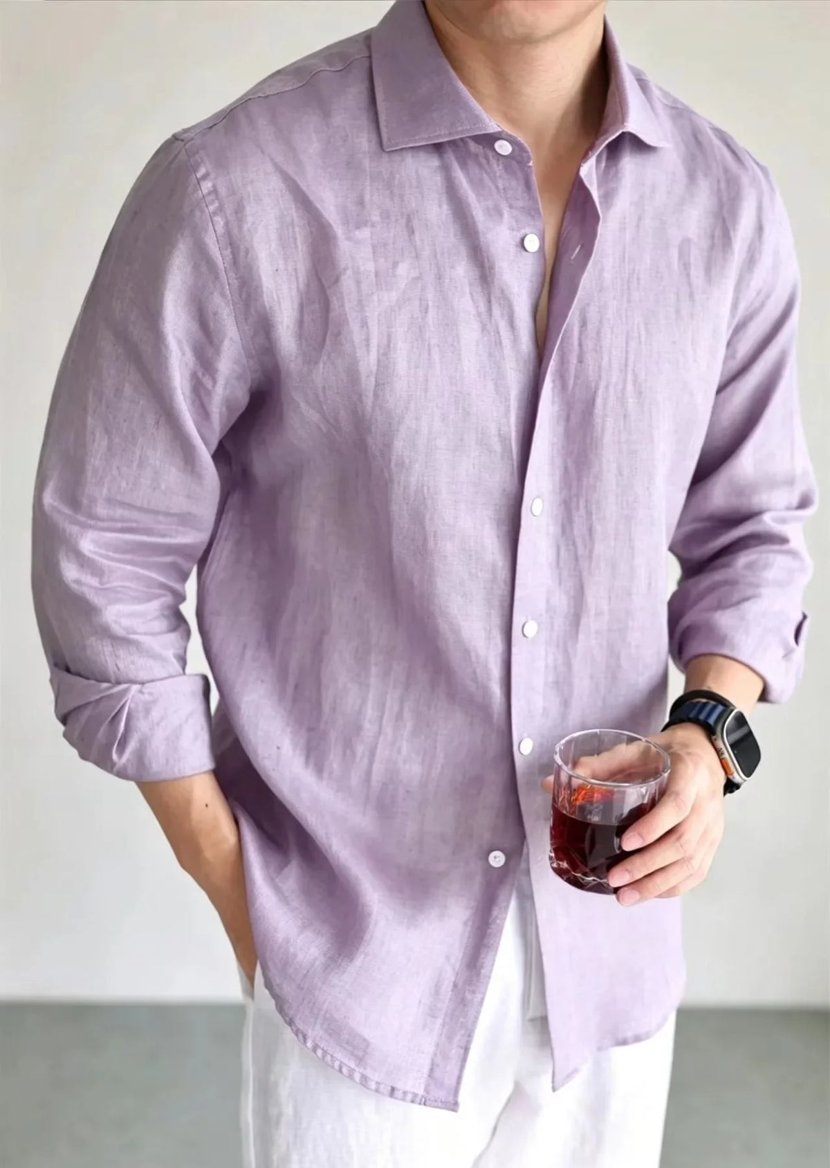 Men's Linen Shirt Cotton Blend Long Sleeve Button Down Casual Loose Fit Summer Breathable Tops Old Money Aesthetic Solid Color