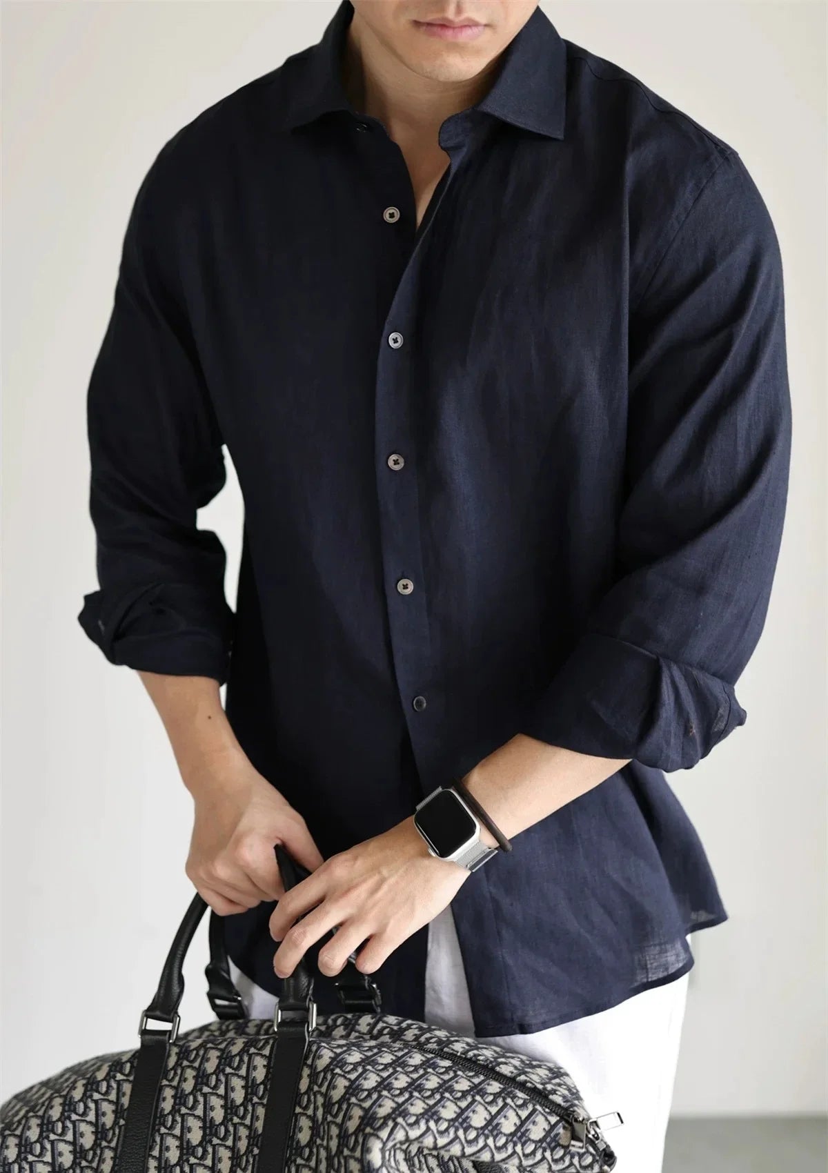 Men's Linen Shirt Cotton Blend Long Sleeve Button Down Casual Loose Fit Summer Breathable Tops Old Money Aesthetic Solid Color