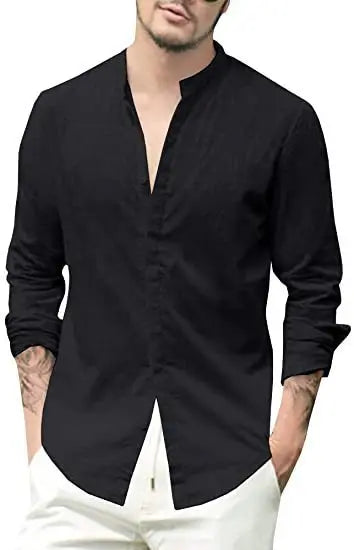 Linen Shirt Men Brief Breathable Comfy Solid Color Long Sleeve Loose Harajuku Casual Blouse Hawaiian Shirt Camisa Masculina 2022