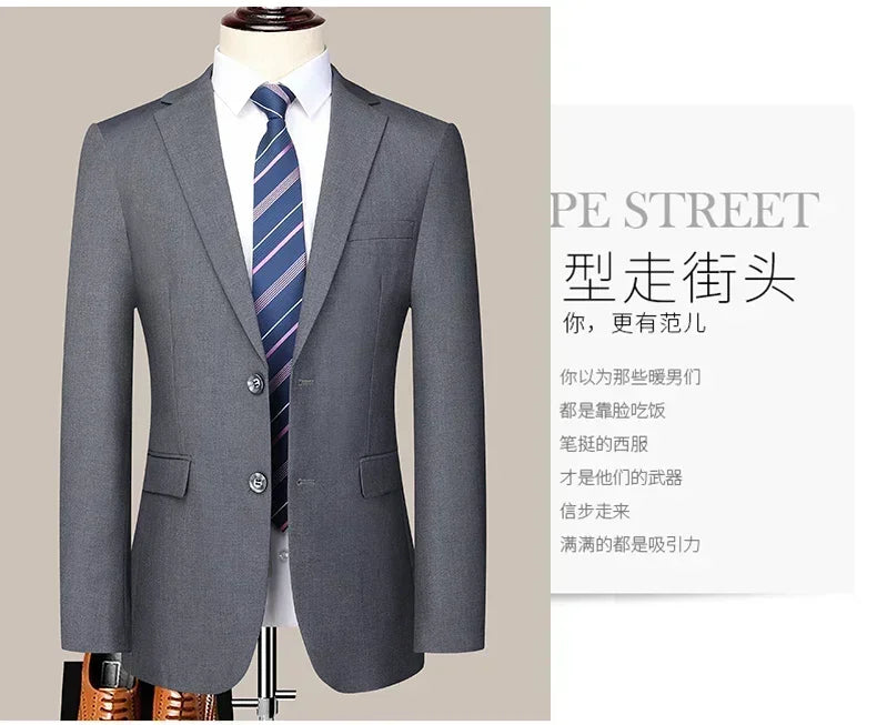 Suit (Blazer+Pants) Men's Fashion Business Outdoor Gentleman Trend Solid Color Casual Slim-fit Wedding Host Gentleman Suit S-6XL