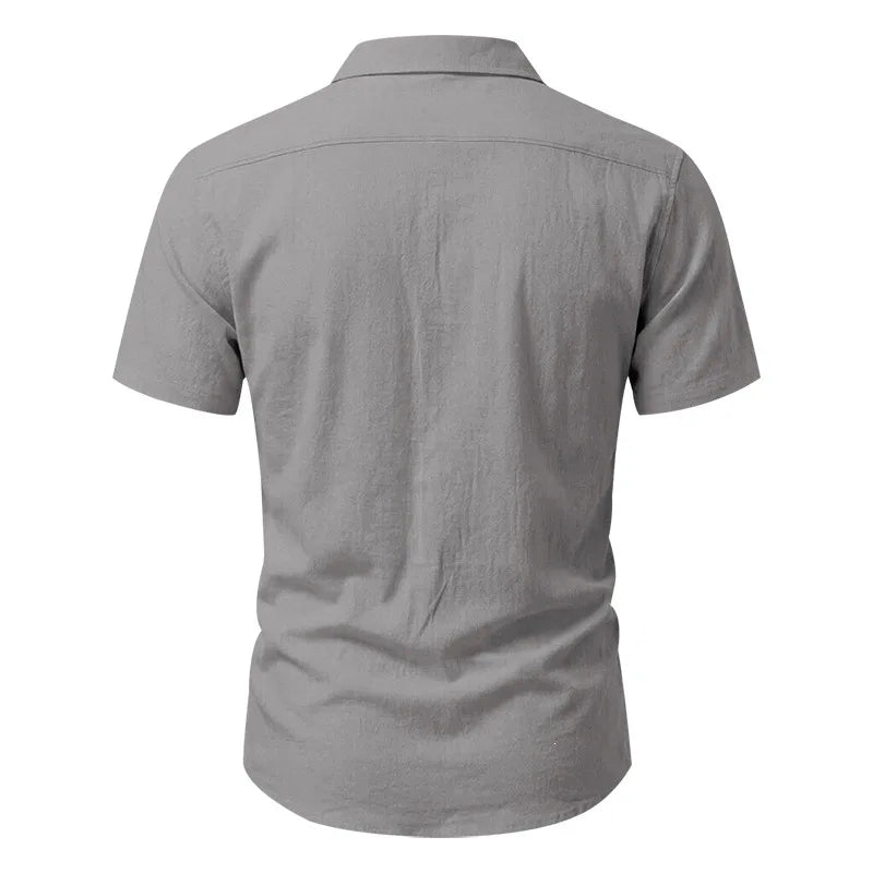 European and American Linen Top Men's Retro Casual Short-Sleeved Lapel Loose Beach Button-Up Shirt