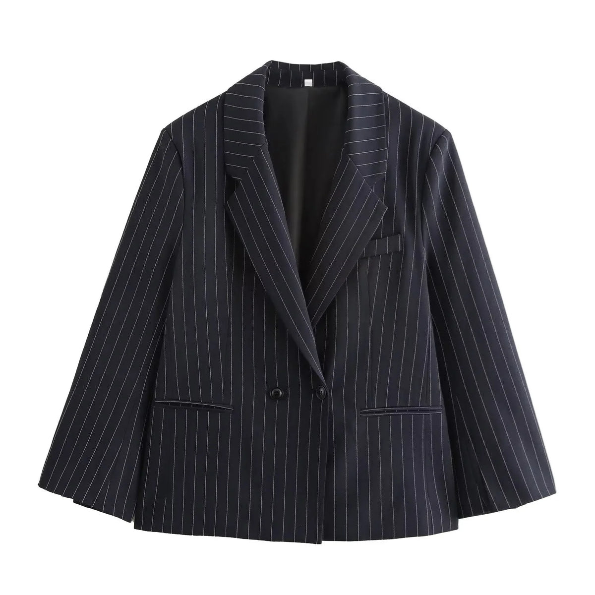 BSAY Blazers for Women Fashion Autumn Winter Loose Fine Stripes Long Sleeve Double-breasted Suits Jacket Chic Female Suit Coat