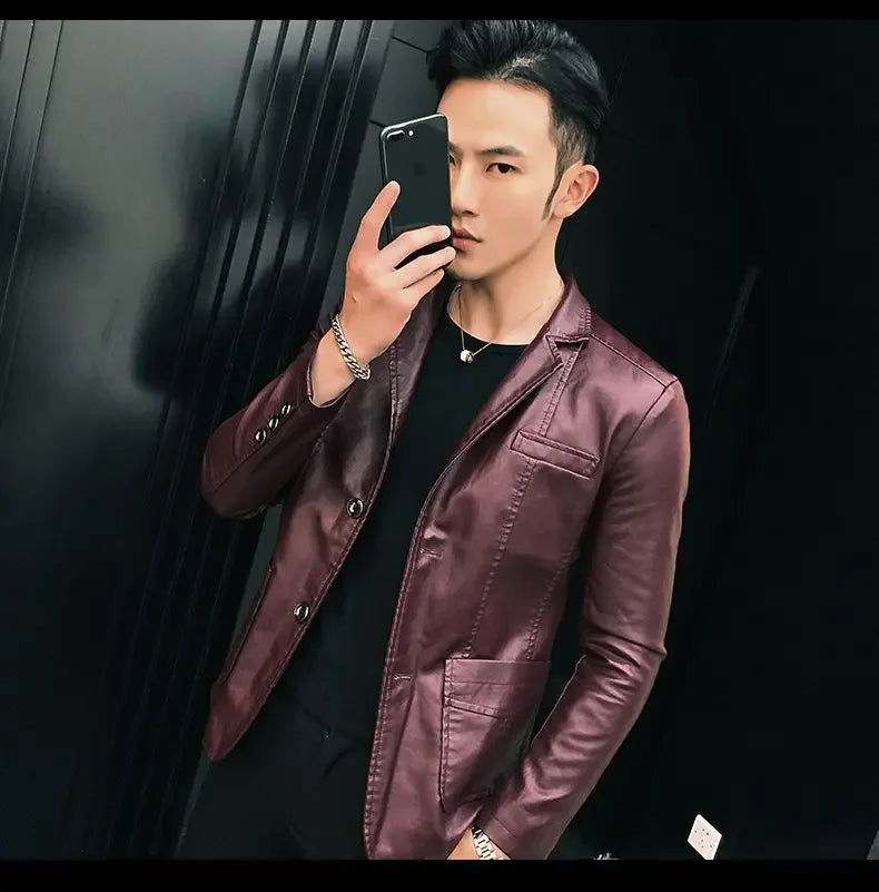 Leather Jacket for Men Thin Coats Slim Fit Spring Autumn Handsome Vintage Man Suits and Blazers Clothing Casual Clothes Original