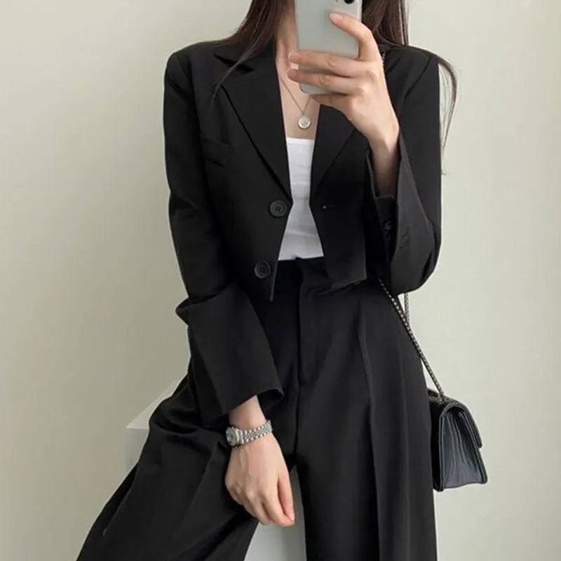 Suit Coat 2 Piece Set Women Blazer Jacket Straight Pants.