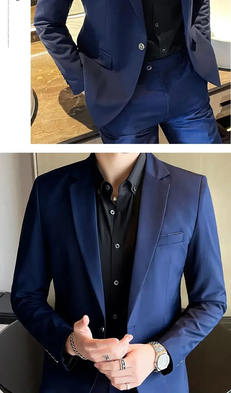 Suit (Blazer+ Vest + Pants) Men's Fashion Casual Outdoor Gentleman Business Wedding Formal Dress British Style Wedding Suit