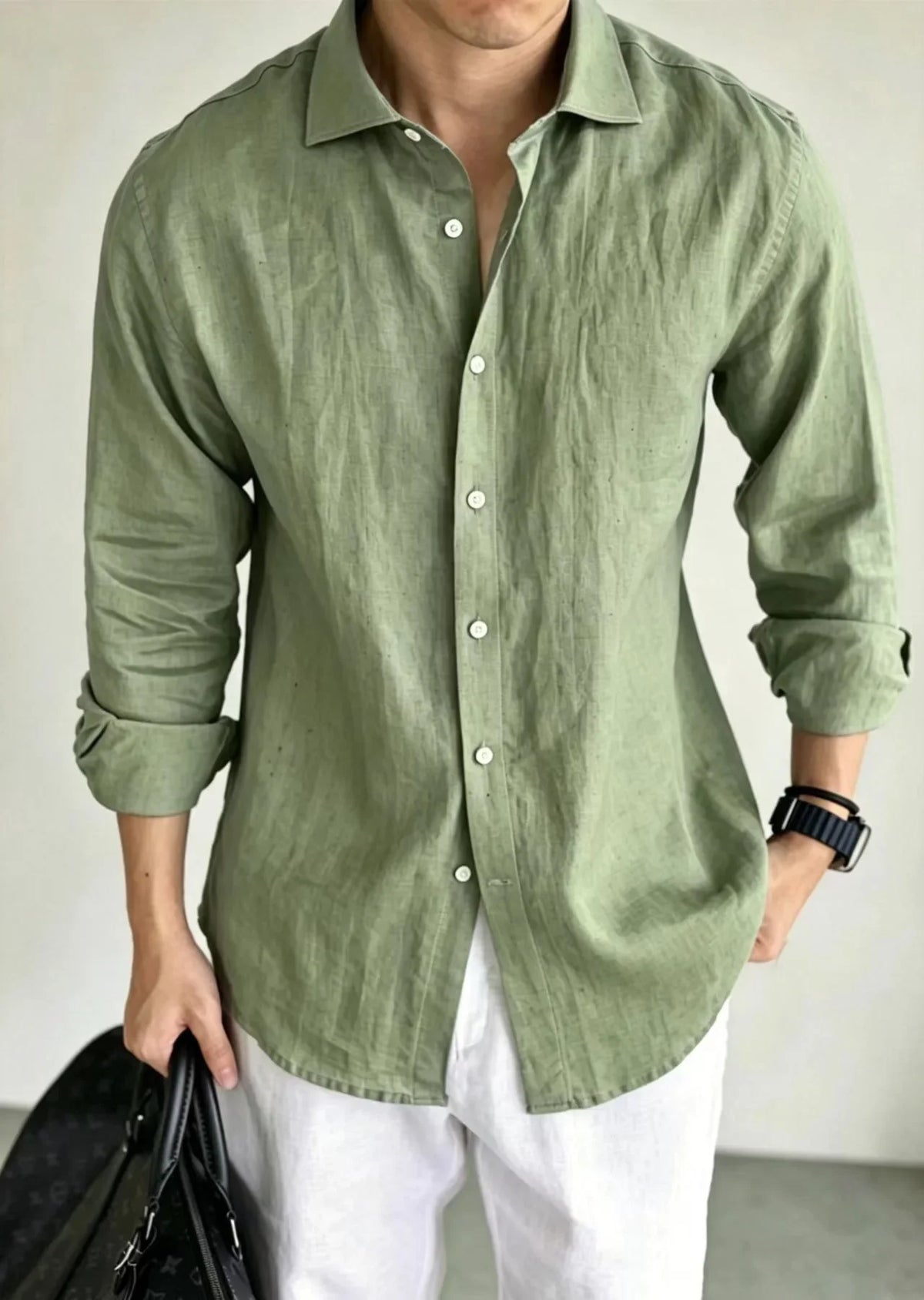 Men's Linen Shirt Cotton Blend Long Sleeve Button Down Casual Loose Fit Summer Breathable Tops Old Money Aesthetic Solid Color