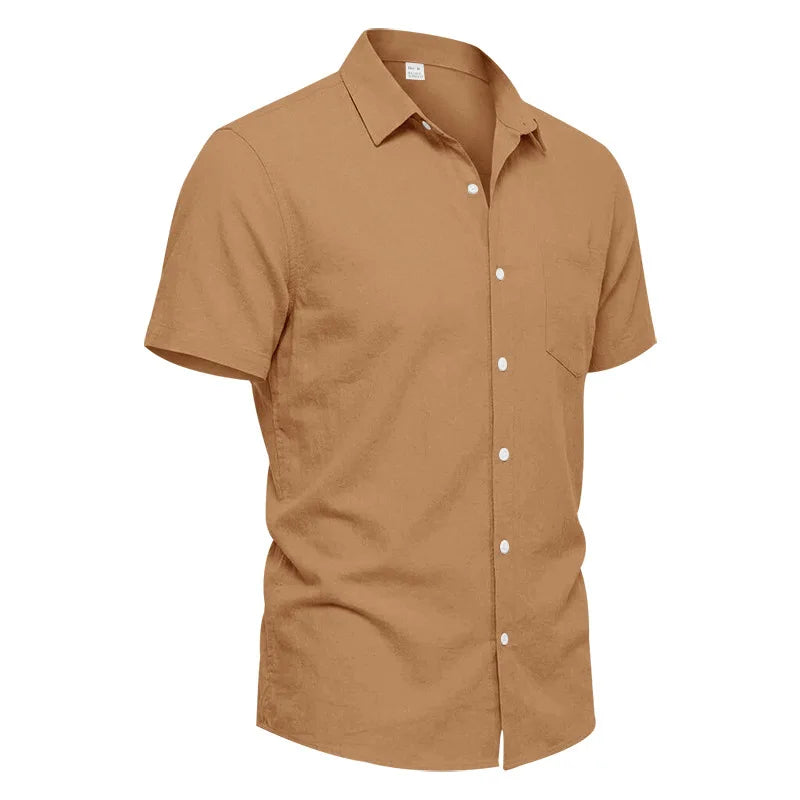 European and American Linen Top Men's Retro Casual Short-Sleeved Lapel Loose Beach Button-Up Shirt