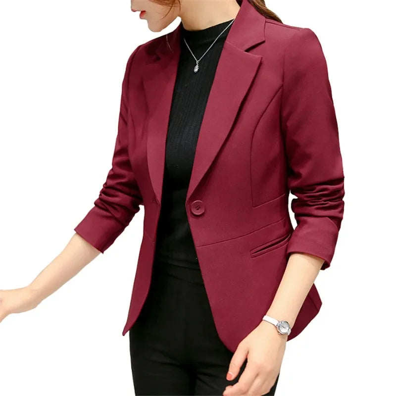 Women's Blazer 2026 Blue Long Sleeve Blazers Pockets Jackets Coat Slim Office Lady Jacket Female Tops Suit Blazer Femme Jackets