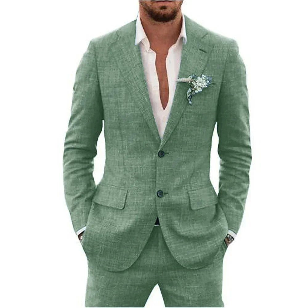 Men's Suits Casual Coat fitted tuxedo for groomsmen linen suit Full men's suits 2-piece jacket and pants Summer beach