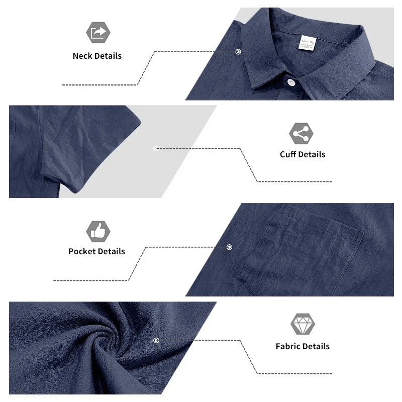 European and American Linen Top Men's Retro Casual Short-Sleeved Lapel Loose Beach Button-Up Shirt