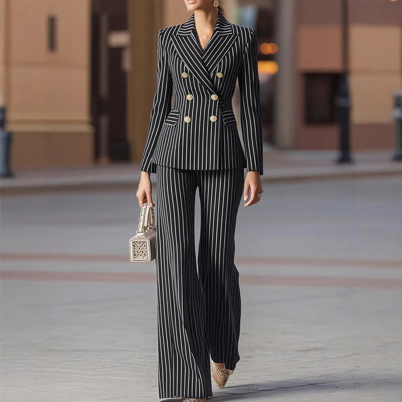 Double Breasted Blazer and Wide Leg Pants Set