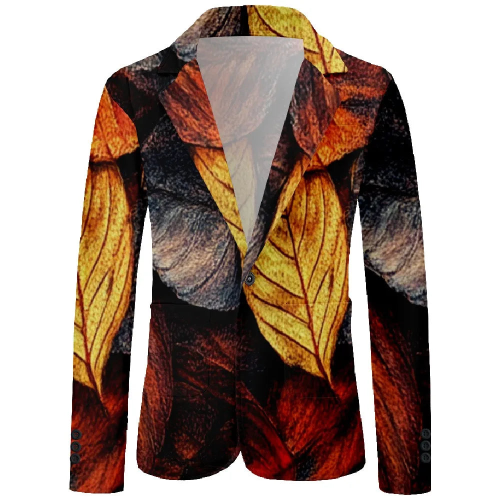 Men Blazer Rural Terraces Print One Button Vintage Casual Coat Business Parties Nightclub Art Jacket Slim Fit Blazers Outfit