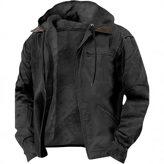 Jacket man 2026 casual coat casual European exclusive solid-color hooded cotton casual men's wear fleece zipper pocket jackets