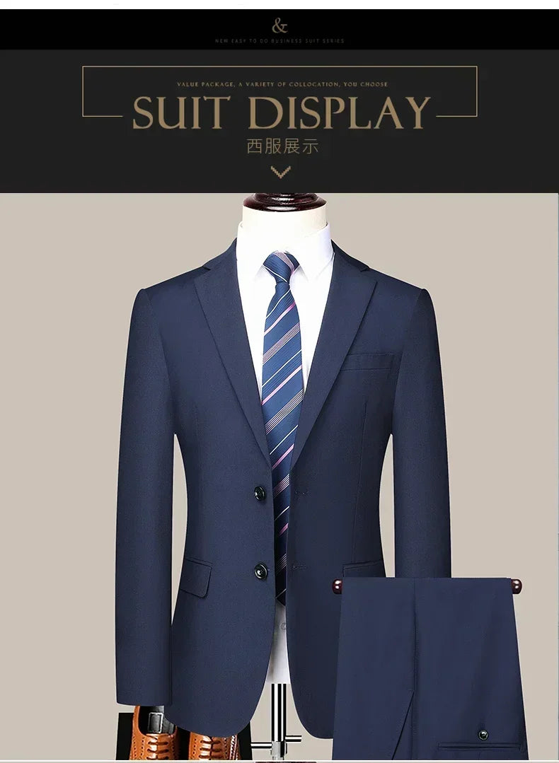 Suit (Blazer+Pants) Men's Fashion Business Outdoor Gentleman Trend Solid Color Casual Slim-fit Wedding Host Gentleman Suit S-6XL