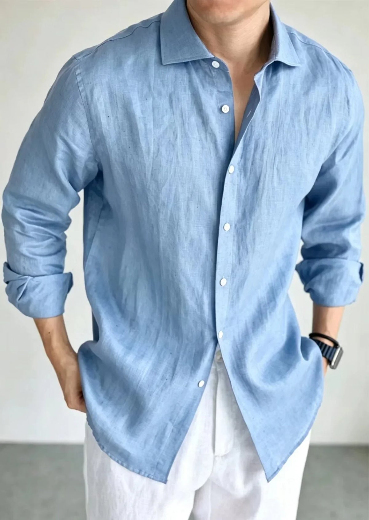 Men's Linen Shirt Cotton Blend Long Sleeve Button Down Casual Loose Fit Summer Breathable Tops Old Money Aesthetic Solid Color
