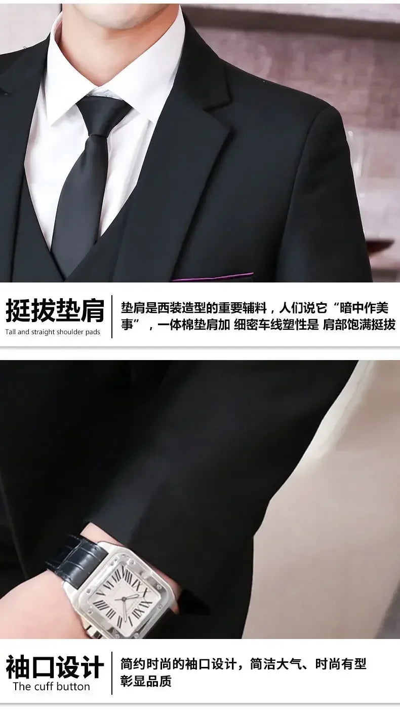 Suit (Blazer+ Vest + Pants) Men's Fashion Casual Outdoor Gentleman Business Wedding Formal Dress British Style Wedding Suit