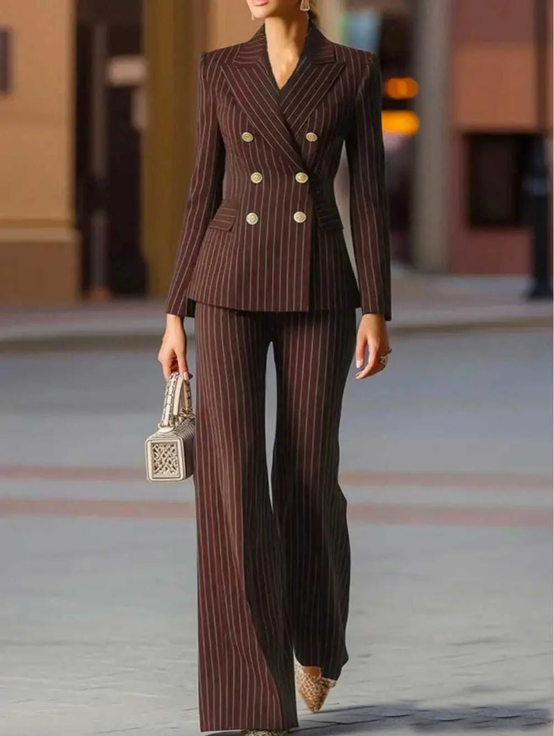 Double Breasted Blazer and Wide Leg Pants Set