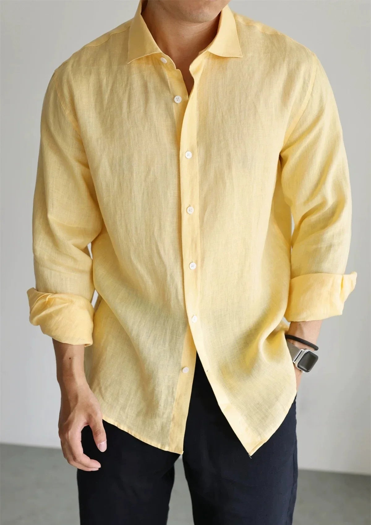 Men's Linen Shirt Cotton Blend Long Sleeve Button Down Casual Loose Fit Summer Breathable Tops Old Money Aesthetic Solid Color