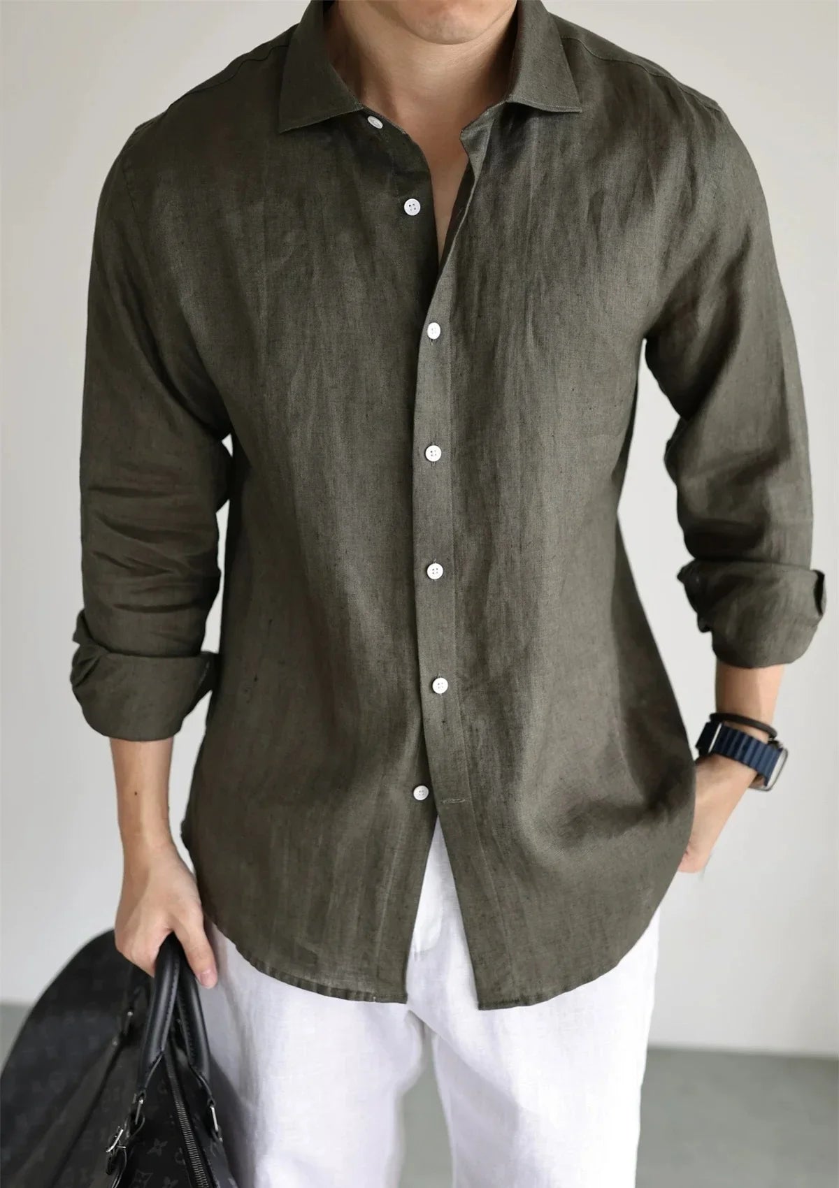 Men's Linen Shirt Cotton Blend Long Sleeve Button Down Casual Loose Fit Summer Breathable Tops Old Money Aesthetic Solid Color