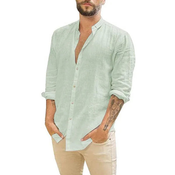 Linen Shirt Men Brief Breathable Comfy Solid Color Long Sleeve Loose Harajuku Casual Blouse Hawaiian Shirt Camisa Masculina 2022