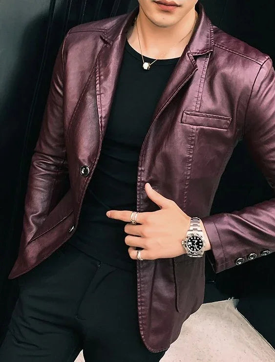 Leather Jacket for Men Thin Coats Slim Fit Spring Autumn Handsome Vintage Man Suits and Blazers Clothing Casual Clothes Original