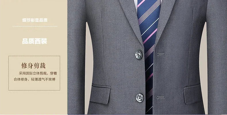 Suit (Blazer+Pants) Men's Fashion Business Outdoor Gentleman Trend Solid Color Casual Slim-fit Wedding Host Gentleman Suit S-6XL