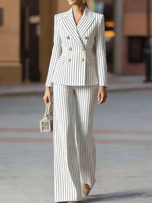Double Breasted Blazer and Wide Leg Pants Set
