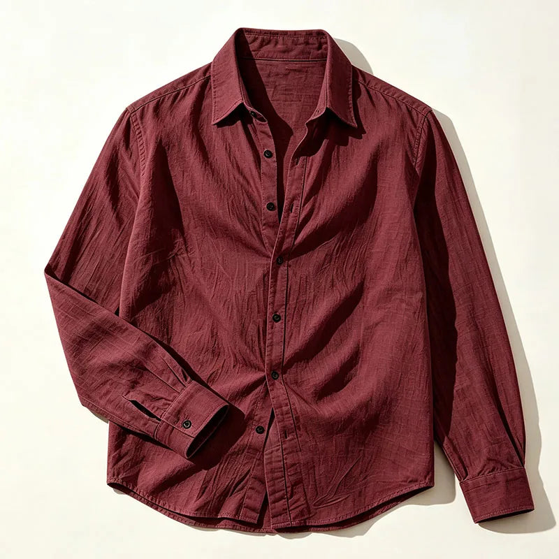 Men's Linen Shirt Spring Autumn Casual Long Sleeve Button Up Shirt Loose Fit Textured Top Lightweight Resort Wear for Men