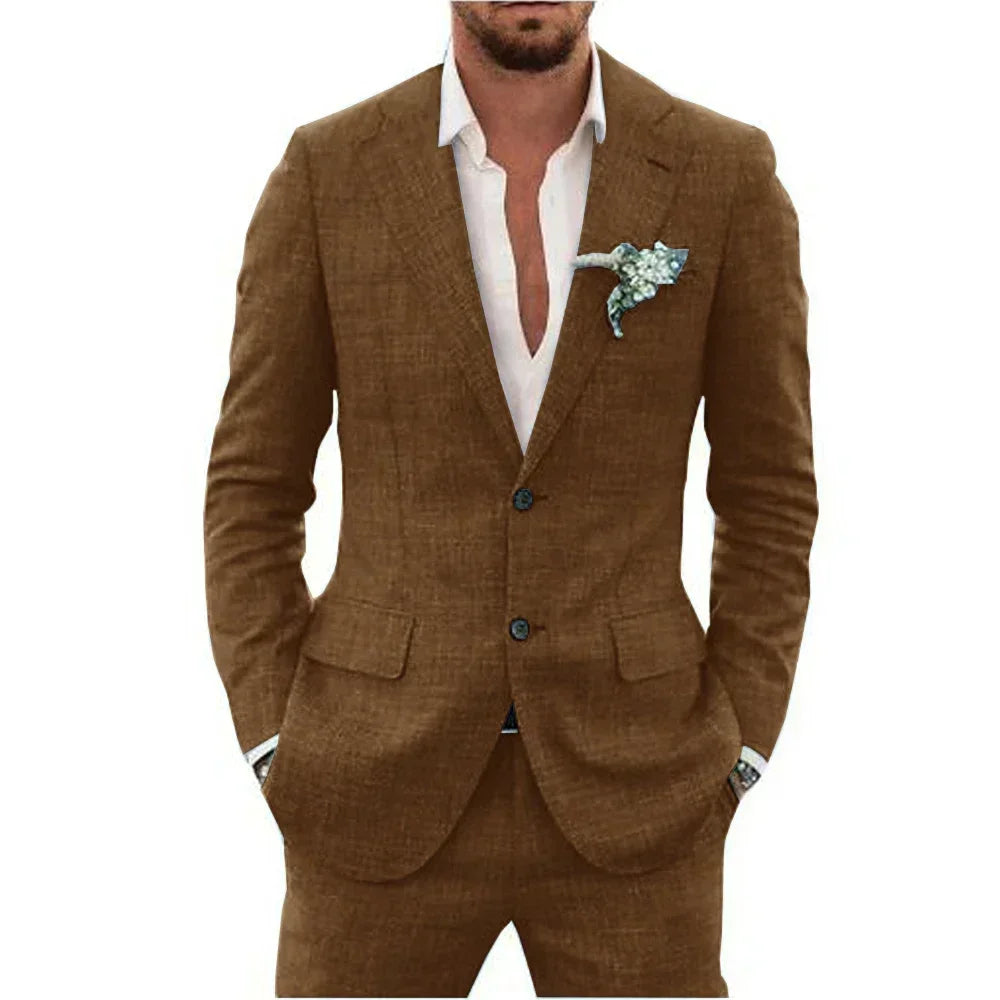 Men's Suits Casual Coat fitted tuxedo for groomsmen linen suit Full men's suits 2-piece jacket and pants Summer beach