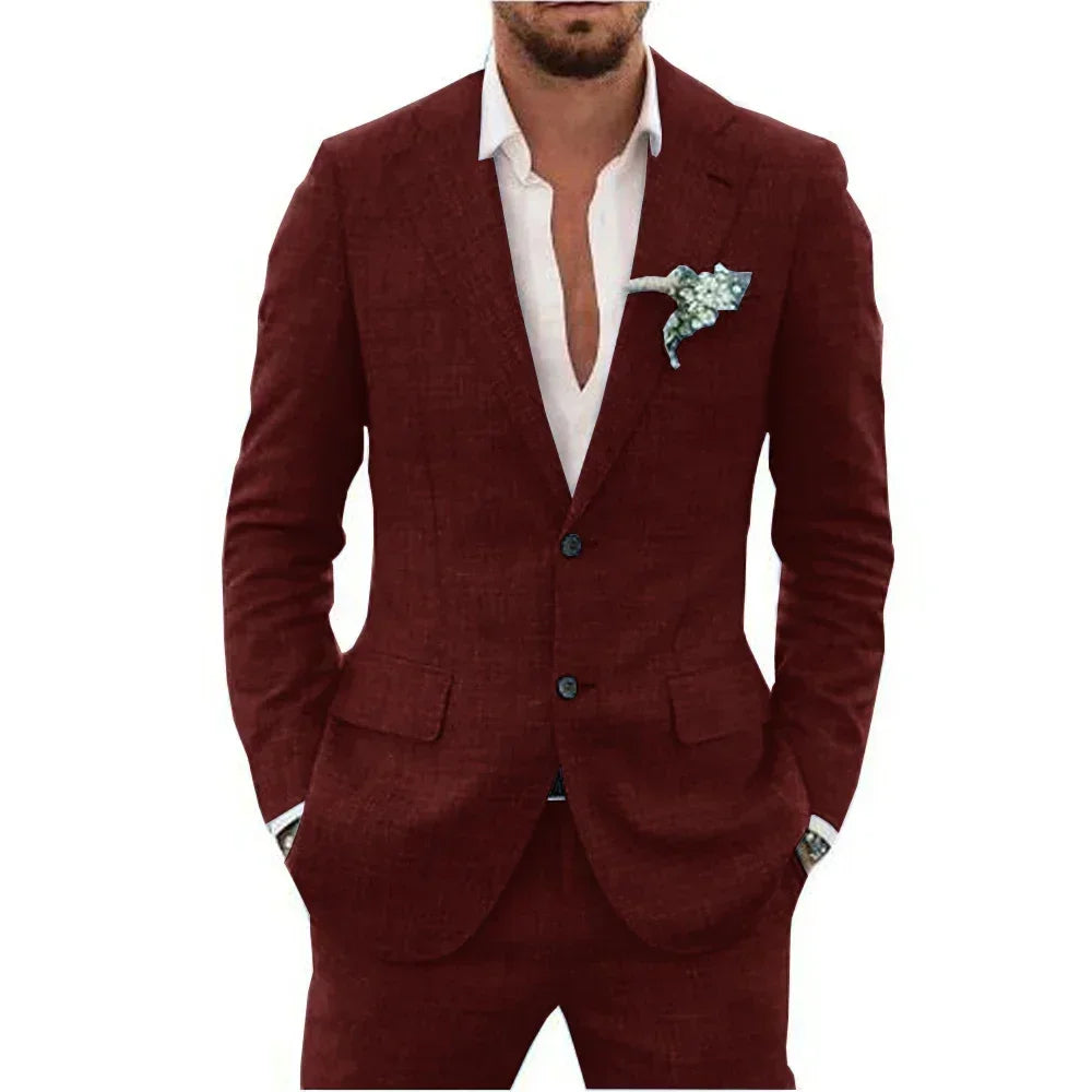 Men's Suits Casual Coat fitted tuxedo for groomsmen linen suit Full men's suits 2-piece jacket and pants Summer beach