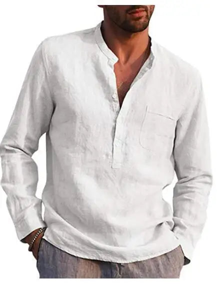 Linen Shirt Men Brief Breathable Comfy Solid Color Long Sleeve Loose Harajuku Casual Blouse Hawaiian Shirt Camisa Masculina 2022