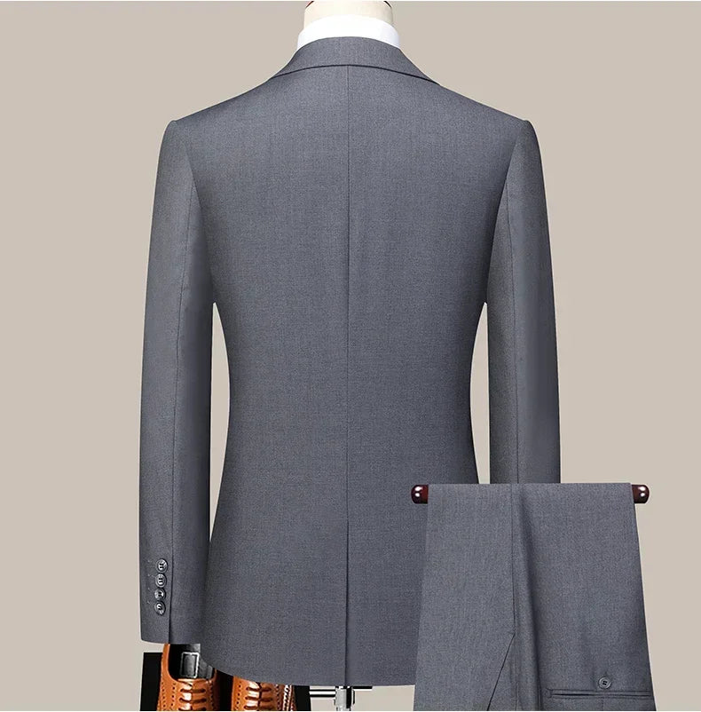 Suit (Blazer+Pants) Men's Fashion Business Outdoor Gentleman Trend Solid Color Casual Slim-fit Wedding Host Gentleman Suit S-6XL