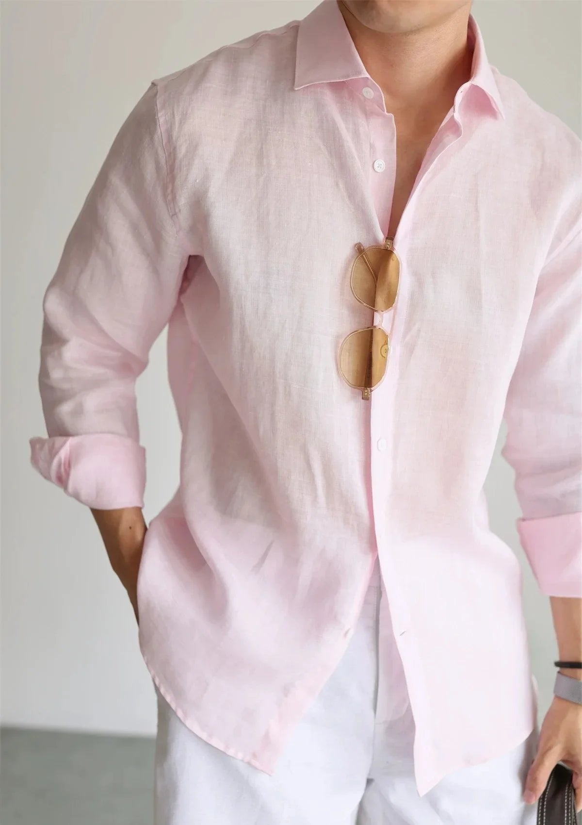 Men's Linen Shirt Cotton Blend Long Sleeve Button Down Casual Loose Fit Summer Breathable Tops Old Money Aesthetic Solid Color