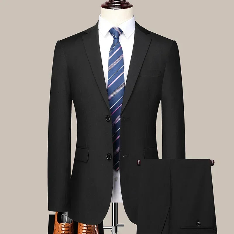 Suit (Blazer+Pants) Men's Fashion Business Outdoor Gentleman Trend Solid Color Casual Slim-fit Wedding Host Gentleman Suit S-6XL